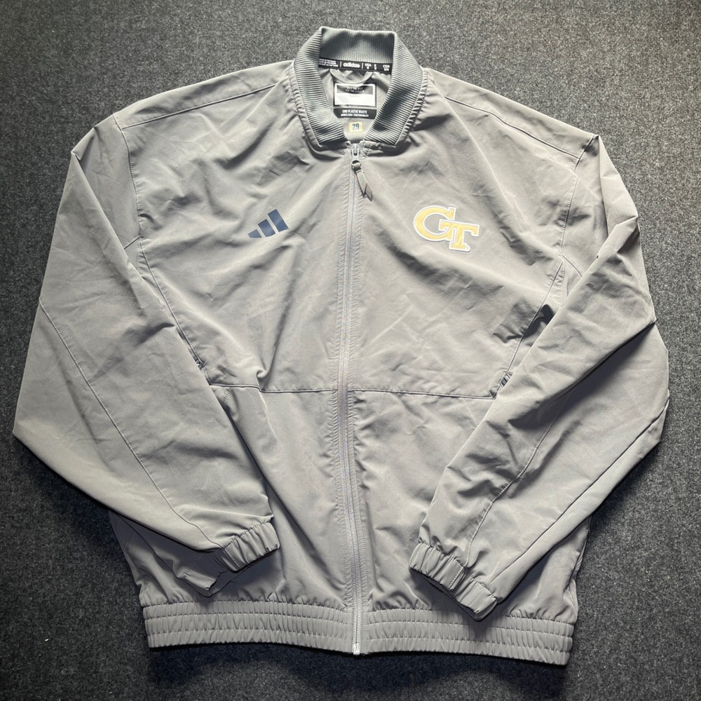 Adidas Georgia Tech Jacket Mens M Grey Excellent Sideline Bomber Windbreaker - Picture 7 of 10